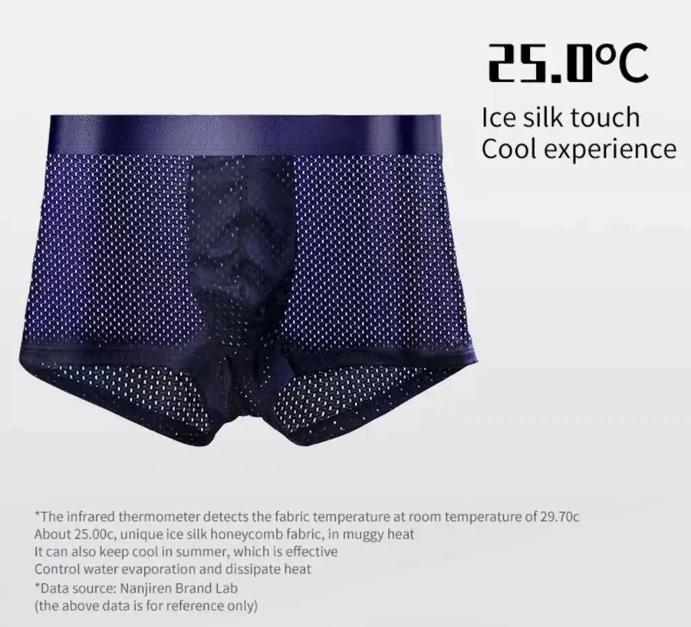 5pcs/Men's Underwear Summer Ice Silk Underwear Plus Size Panties Cool Breathable Sexy Boxer Panties Mesh Comfort Underwear L-5XL