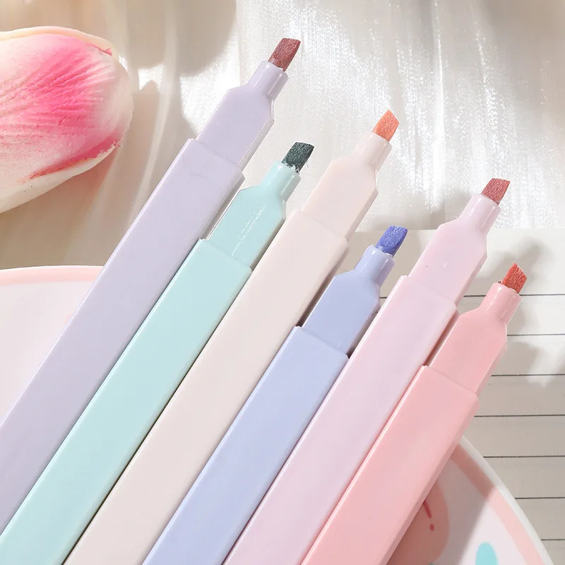 6pcs/set Pastel Color Highlighter Kawaii Stationery Color Marker School Supplies Student Marker Highlighter Japanese Stationery