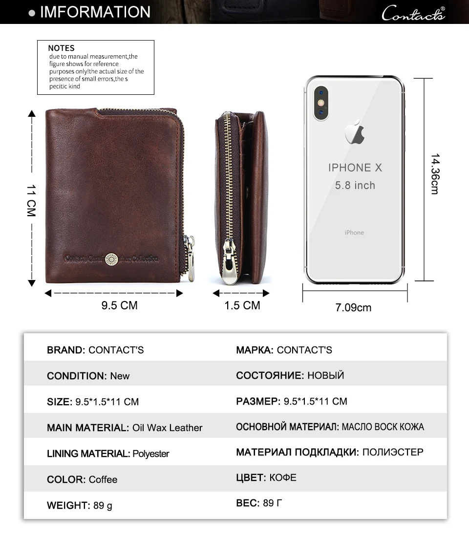 CONTACT'S Genuine Leather Men Short Wallets High Quality Card Holder Coin Purse Money Clip Male Mini Wallet Men's Bag Handbags