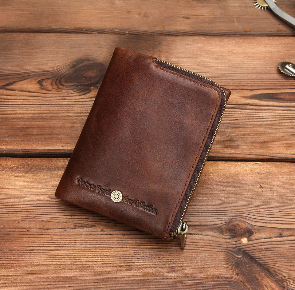 CONTACT'S Genuine Leather Men Short Wallets High Quality Card Holder Coin Purse Money Clip Male Mini Wallet Men's Bag Handbags