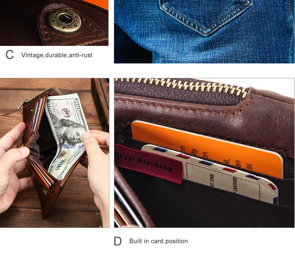 CONTACT'S Genuine Leather Men Short Wallets High Quality Card Holder Coin Purse Money Clip Male Mini Wallet Men's Bag Handbags