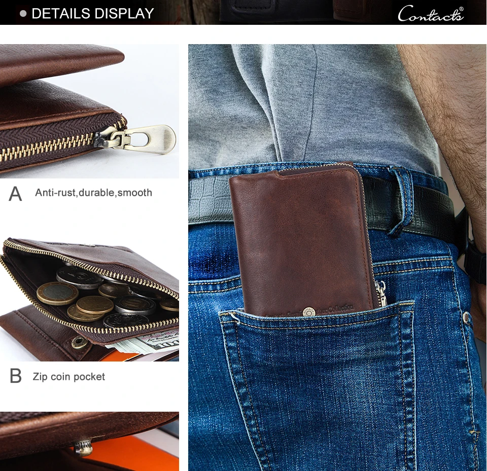 CONTACT'S Genuine Leather Men Short Wallets High Quality Card Holder Coin Purse Money Clip Male Mini Wallet Men's Bag Handbags