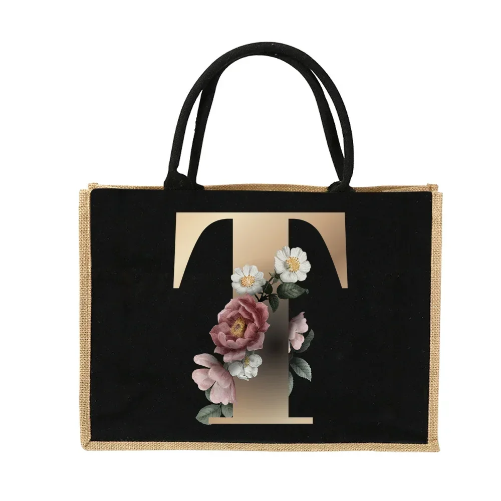 Jute Handbag Shoulder Bag Gold Letters Sacks Jute Imitation Bags Women Shopping Pouch Designer Laminated Bags Dark