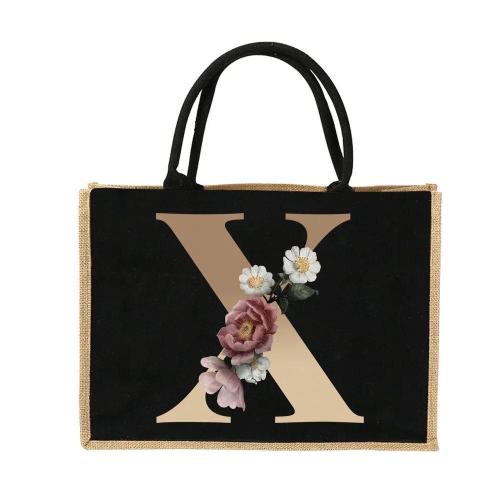 Jute Handbag Shoulder Bag Gold Letters Sacks Jute Imitation Bags Women Shopping Pouch Designer Laminated Bags Dark