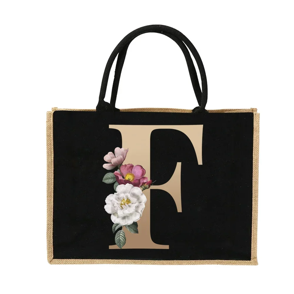 Jute Handbag Shoulder Bag Gold Letters Sacks Jute Imitation Bags Women Shopping Pouch Designer Laminated Bags Dark