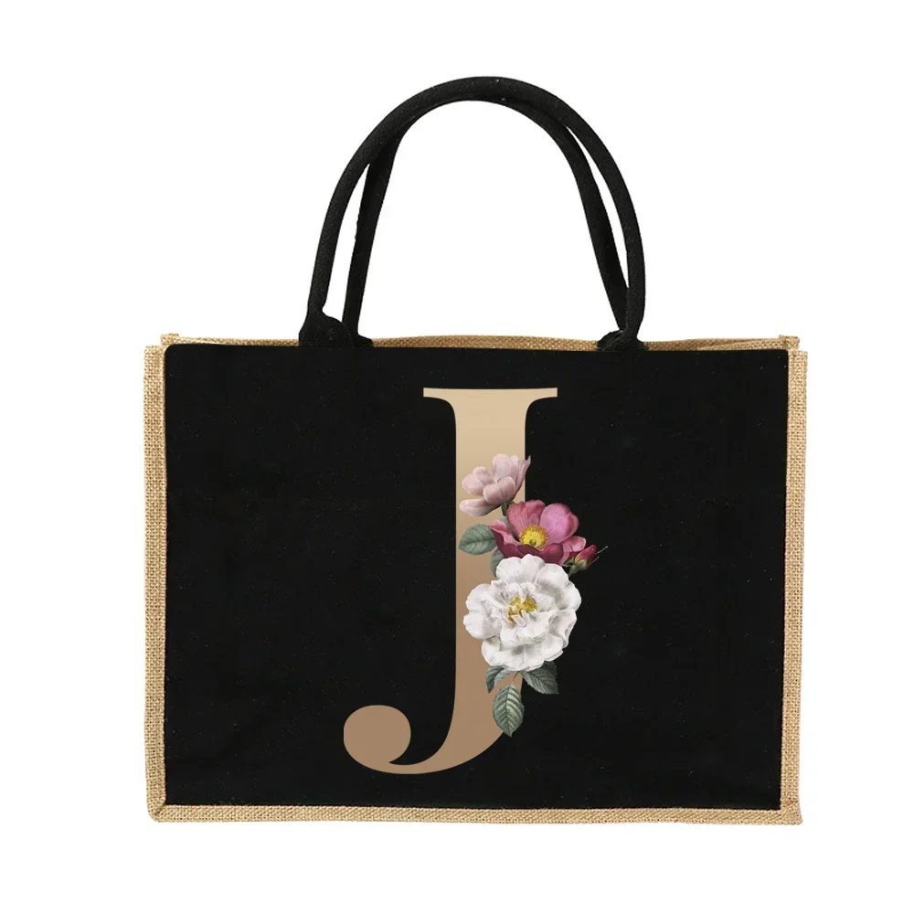 Jute Handbag Shoulder Bag Gold Letters Sacks Jute Imitation Bags Women Shopping Pouch Designer Laminated Bags Dark