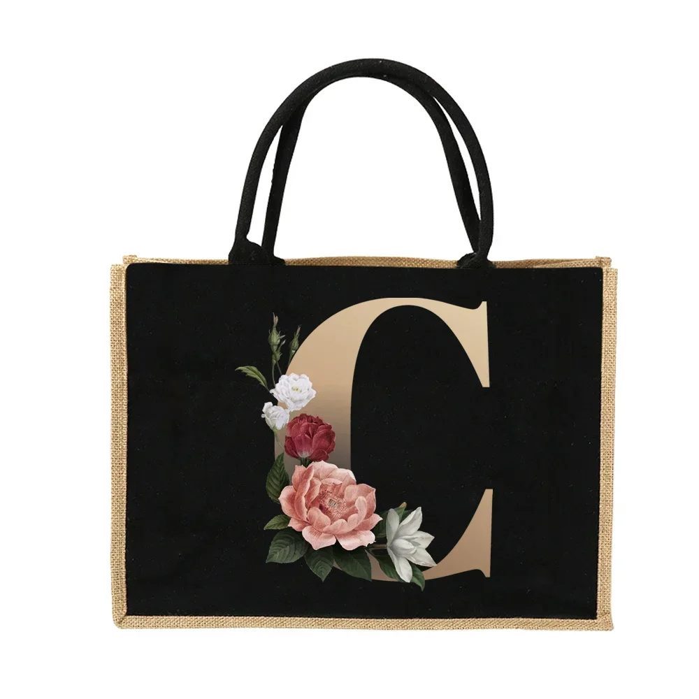 Jute Handbag Shoulder Bag Gold Letters Sacks Jute Imitation Bags Women Shopping Pouch Designer Laminated Bags Dark