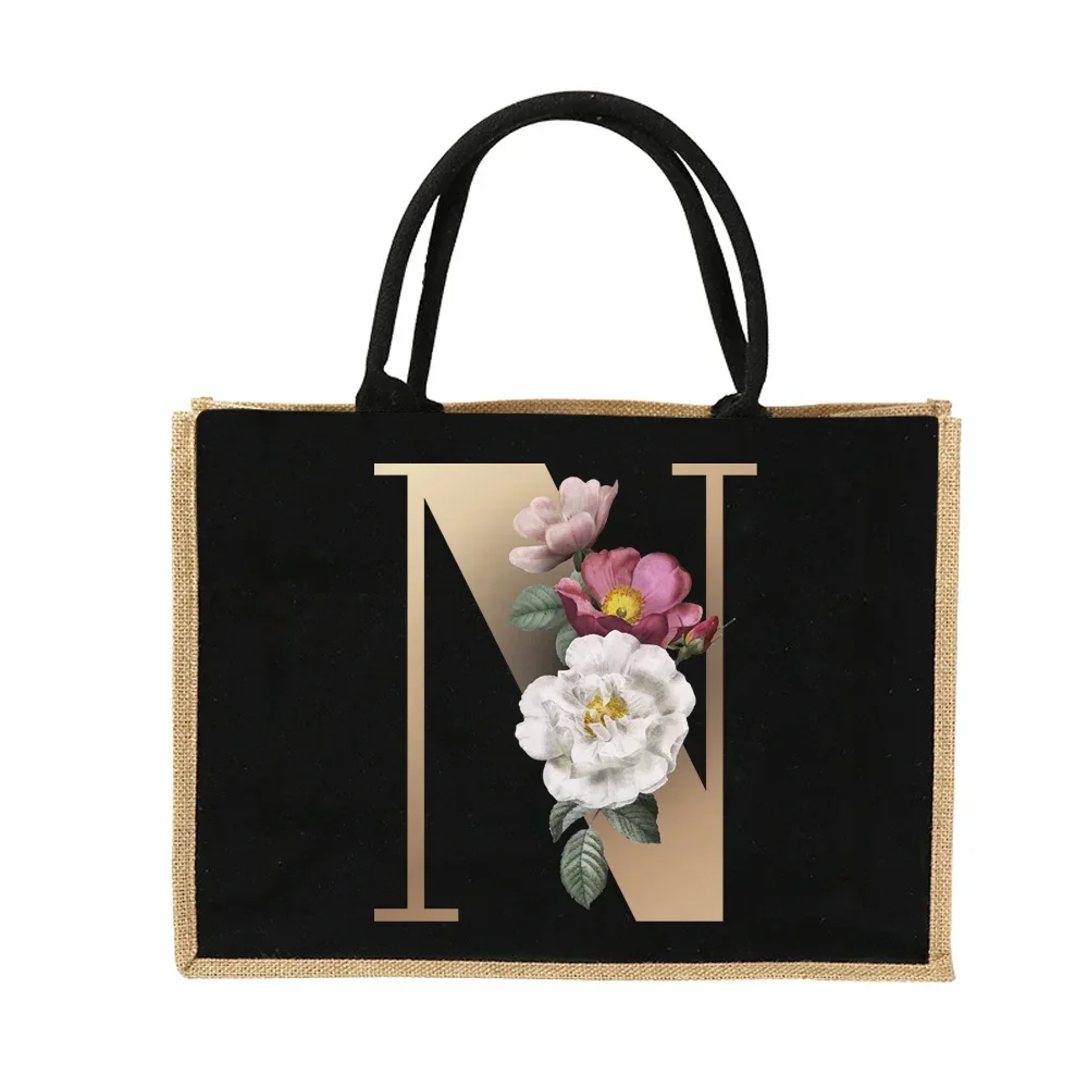Jute Handbag Shoulder Bag Gold Letters Sacks Jute Imitation Bags Women Shopping Pouch Designer Laminated Bags Dark