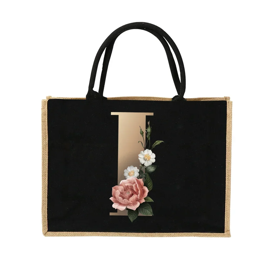 Jute Handbag Shoulder Bag Gold Letters Sacks Jute Imitation Bags Women Shopping Pouch Designer Laminated Bags Dark