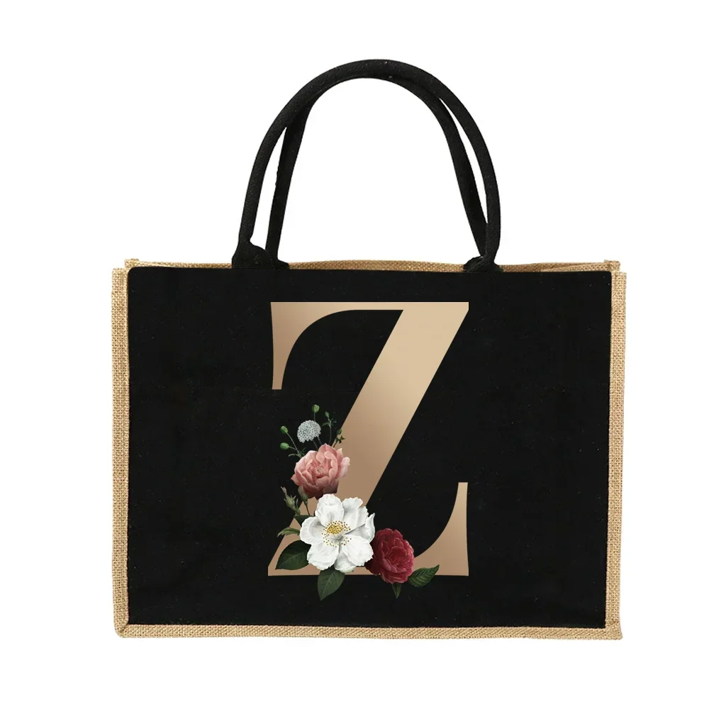 Jute Handbag Shoulder Bag Gold Letters Sacks Jute Imitation Bags Women Shopping Pouch Designer Laminated Bags Dark