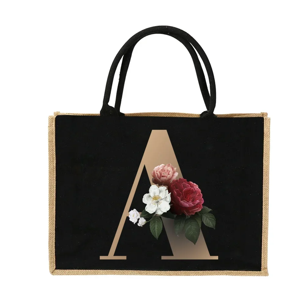 Jute Handbag Shoulder Bag Gold Letters Sacks Jute Imitation Bags Women Shopping Pouch Designer Laminated Bags Dark