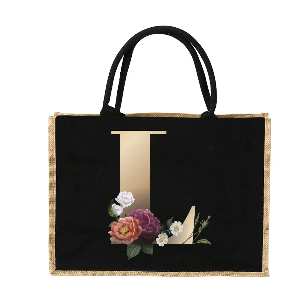 Jute Handbag Shoulder Bag Gold Letters Sacks Jute Imitation Bags Women Shopping Pouch Designer Laminated Bags Dark