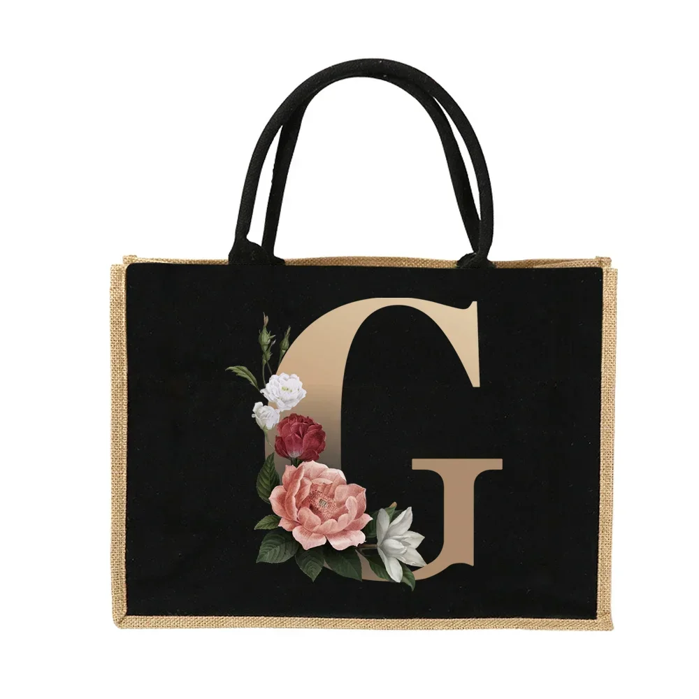 Jute Handbag Shoulder Bag Gold Letters Sacks Jute Imitation Bags Women Shopping Pouch Designer Laminated Bags Dark