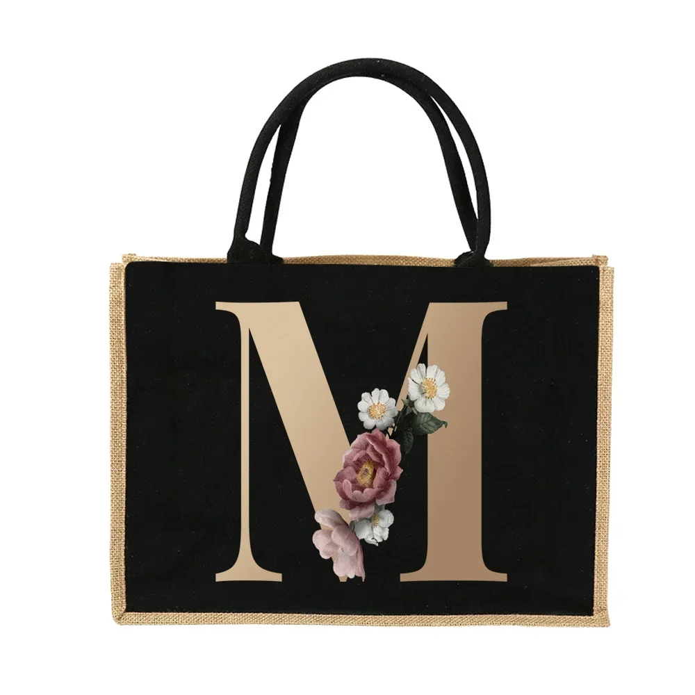 Jute Handbag Shoulder Bag Gold Letters Sacks Jute Imitation Bags Women Shopping Pouch Designer Laminated Bags Dark