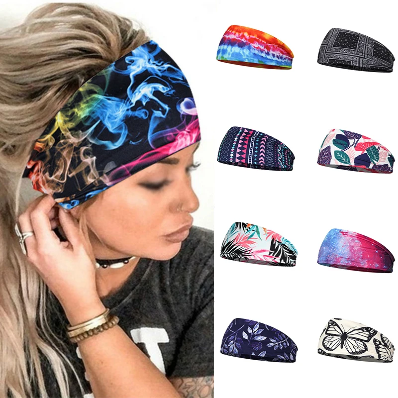 Boho Turbans Yoga Elastic Head Wrap Women Headband Wide Hairbands Headwear Floral Bandanas Fashion Hair Band Accessories YZL05-2
