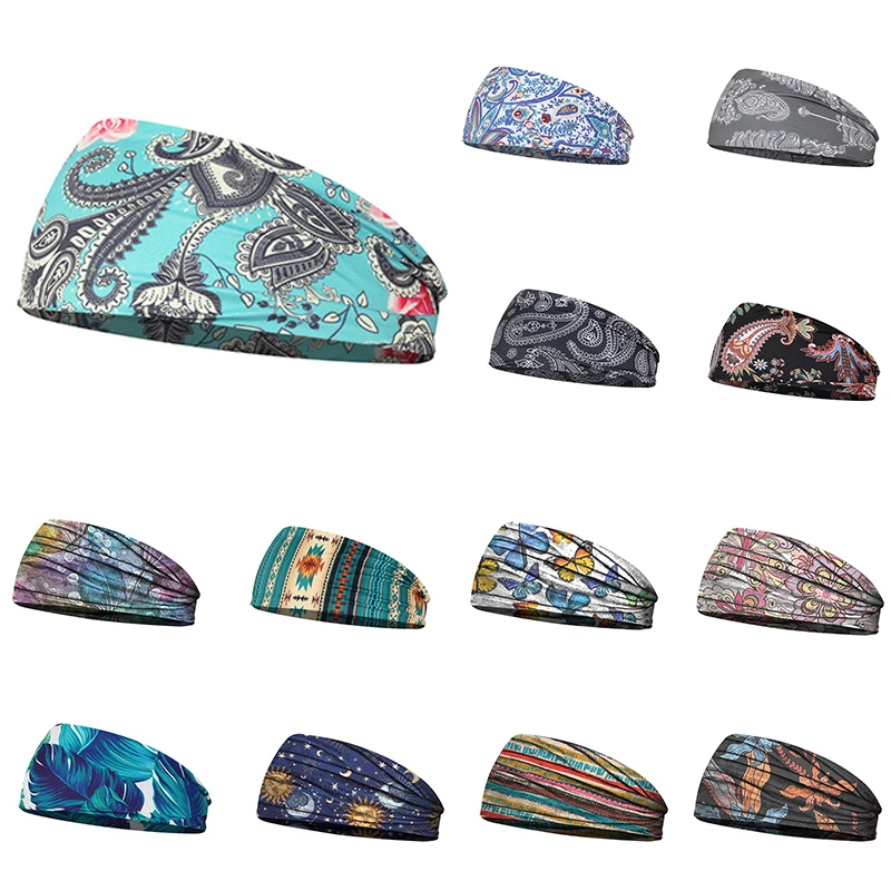 Boho Turbans Yoga Elastic Head Wrap Women Headband Wide Hairbands Headwear Floral Bandanas Fashion Hair Band Accessories YZL05-2