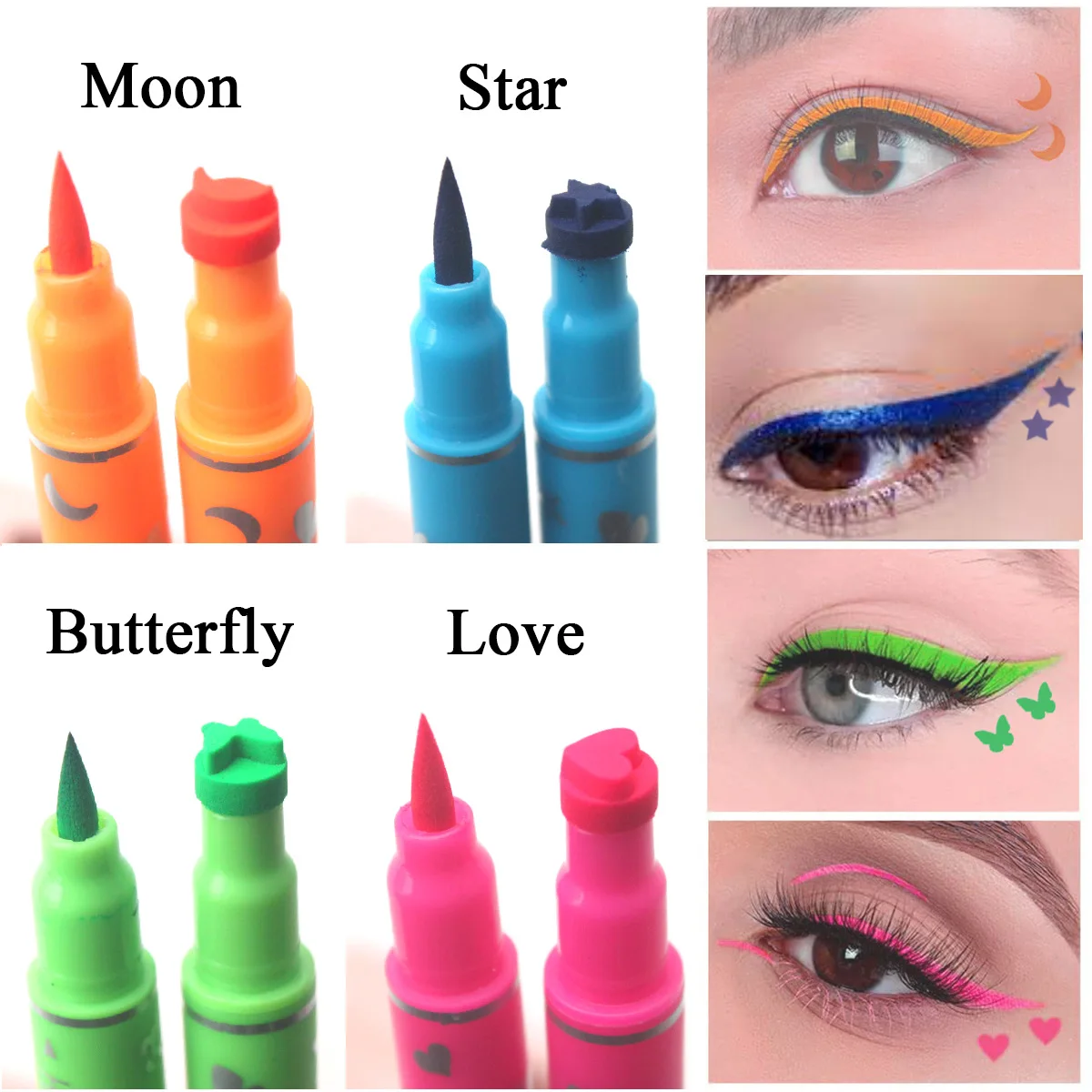 Dual-Ended Color Eyeliner, Pattern Stamp, Waterproof Non-Smudge, Embellish the End of the Eye Eyeliner