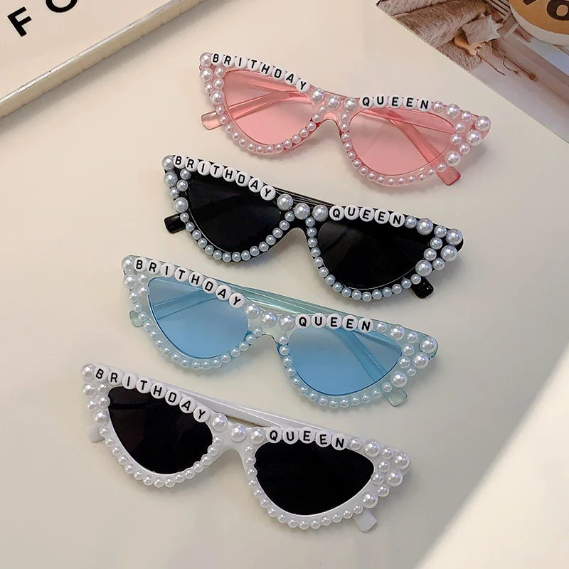 KAMMPT Cat Eye Design Gift Shades Shiny Pearl Decor Pink Present Glasses for Women's Birthday Party Favor Ladies Props Frame