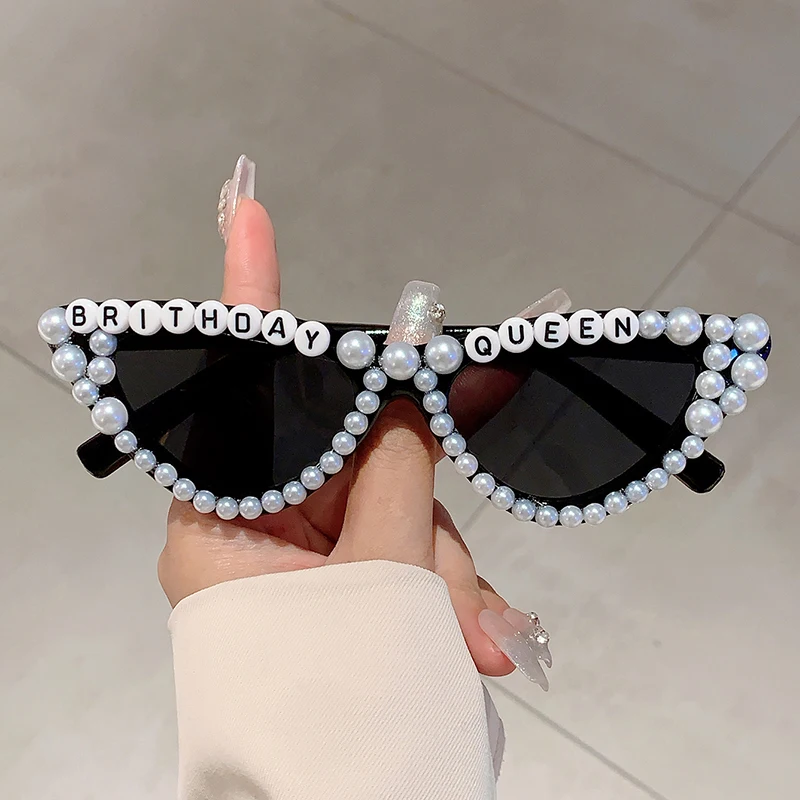 KAMMPT Cat Eye Design Gift Shades Shiny Pearl Decor Pink Present Glasses for Women's Birthday Party Favor Ladies Props Frame