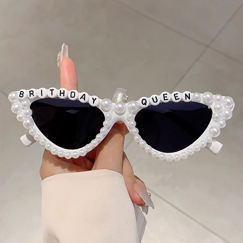 KAMMPT Cat Eye Design Gift Shades Shiny Pearl Decor Pink Present Glasses for Women's Birthday Party Favor Ladies Props Frame