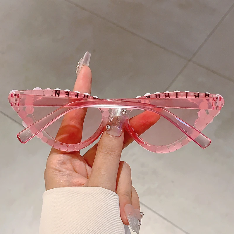 KAMMPT Cat Eye Design Gift Shades Shiny Pearl Decor Pink Present Glasses for Women's Birthday Party Favor Ladies Props Frame