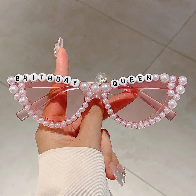 KAMMPT Cat Eye Design Gift Shades Shiny Pearl Decor Pink Present Glasses for Women's Birthday Party Favor Ladies Props Frame
