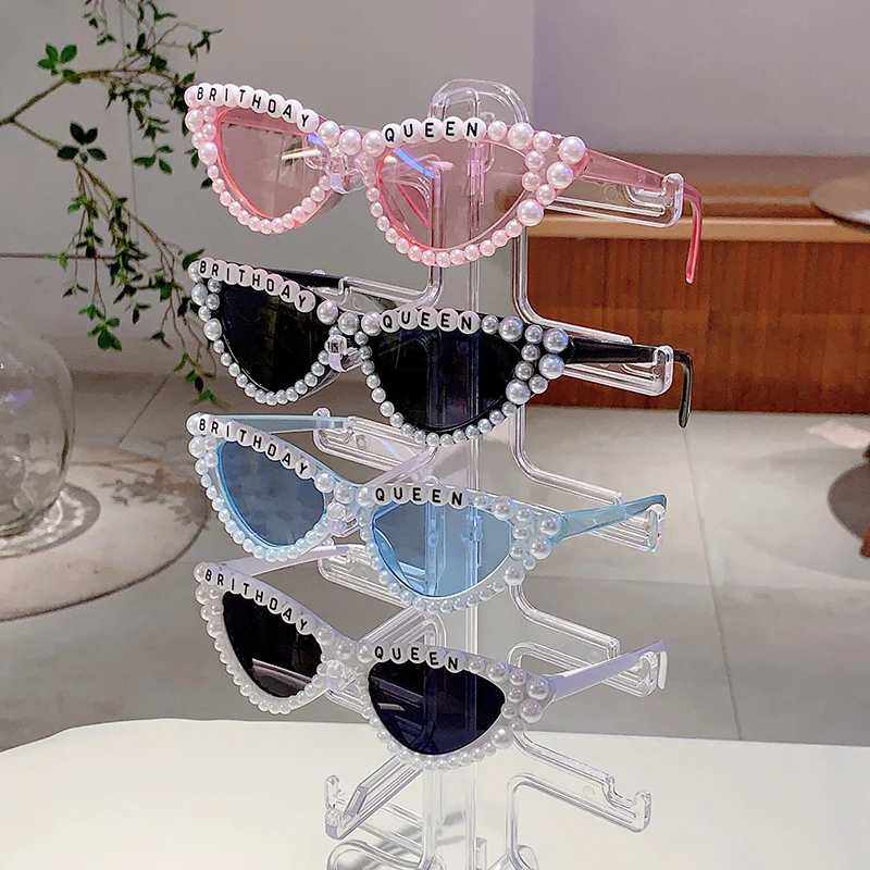 KAMMPT Cat Eye Design Gift Shades Shiny Pearl Decor Pink Present Glasses for Women's Birthday Party Favor Ladies Props Frame