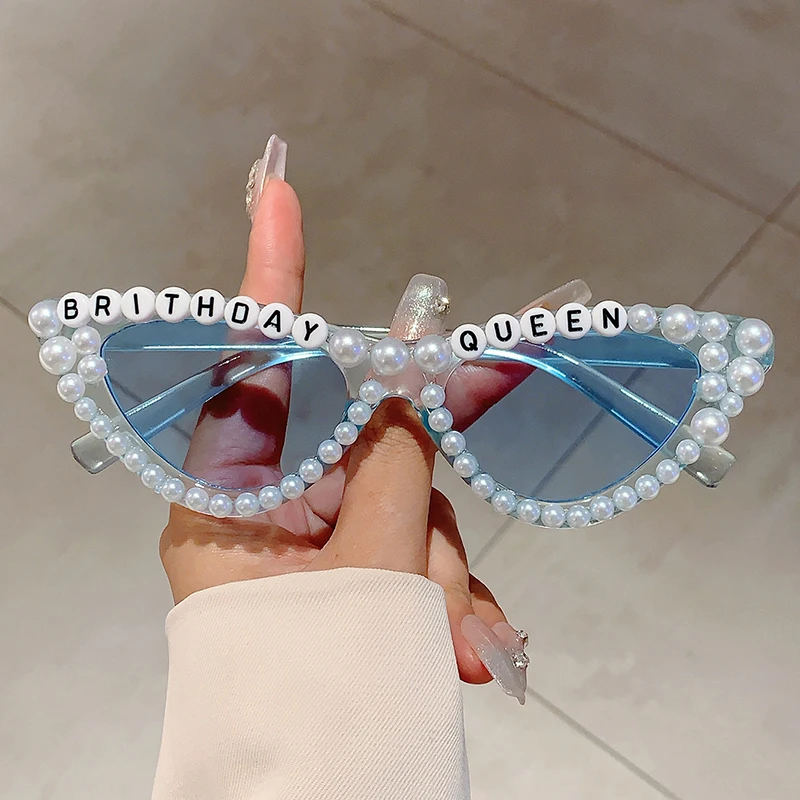 KAMMPT Cat Eye Design Gift Shades Shiny Pearl Decor Pink Present Glasses for Women's Birthday Party Favor Ladies Props Frame
