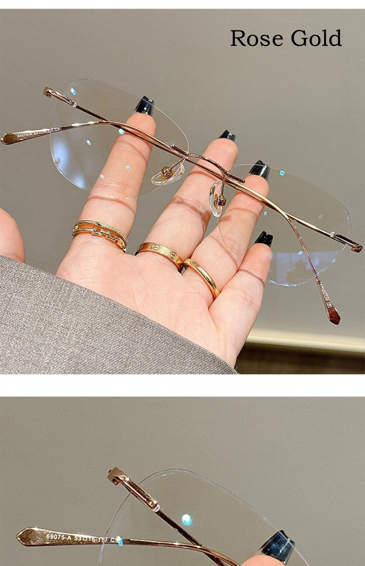 YIMARUILI Ultralight Fashion Cat Eye Rimless Glasses Women Retro Titanium Alloy Retouch Face Optical Prescription Framework 690A