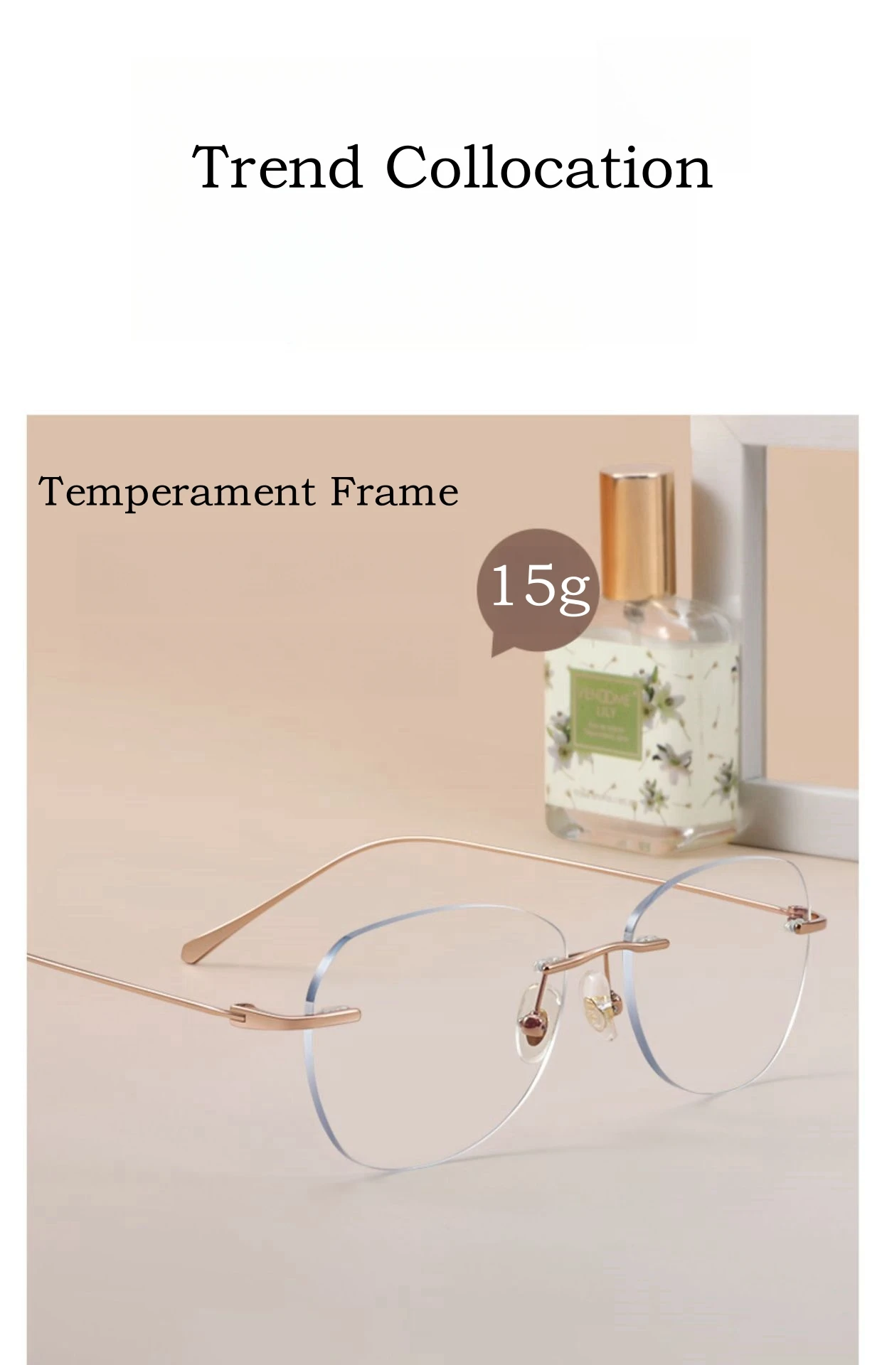 YIMARUILI Ultralight Fashion Cat Eye Rimless Glasses Women Retro Titanium Alloy Retouch Face Optical Prescription Framework 690A