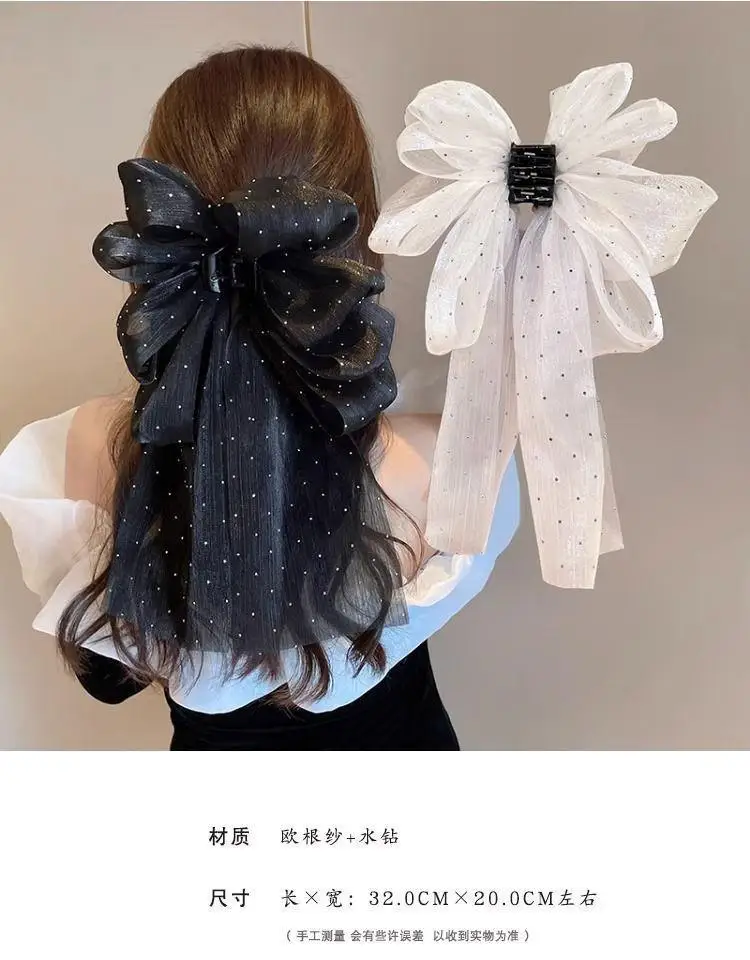 Large Mesh Bow Hair Claw Clip Sweet Elegant Simple Hairpin Women Ponytail Hair Crab Clip Girls Ribbon Non-slip Hair Accessories