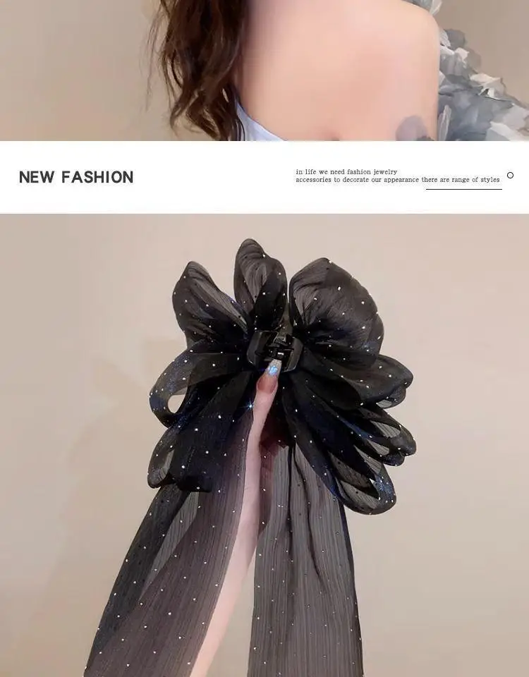 Large Mesh Bow Hair Claw Clip Sweet Elegant Simple Hairpin Women Ponytail Hair Crab Clip Girls Ribbon Non-slip Hair Accessories