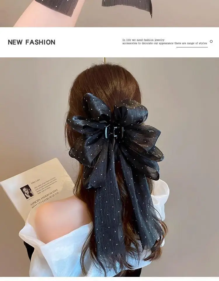 Large Mesh Bow Hair Claw Clip Sweet Elegant Simple Hairpin Women Ponytail Hair Crab Clip Girls Ribbon Non-slip Hair Accessories