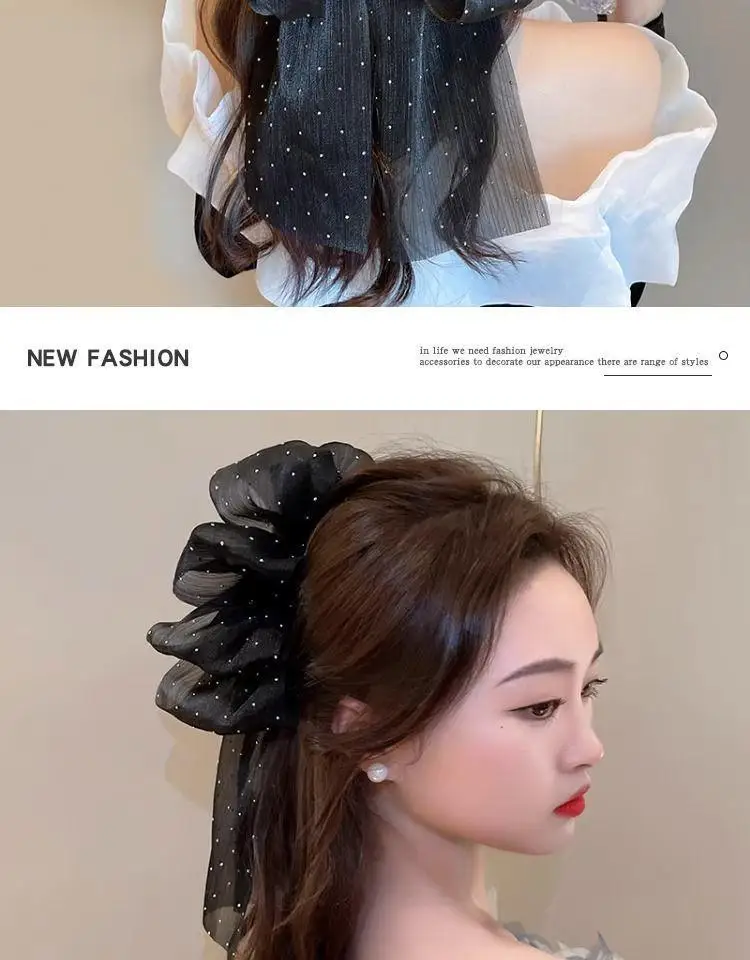 Large Mesh Bow Hair Claw Clip Sweet Elegant Simple Hairpin Women Ponytail Hair Crab Clip Girls Ribbon Non-slip Hair Accessories