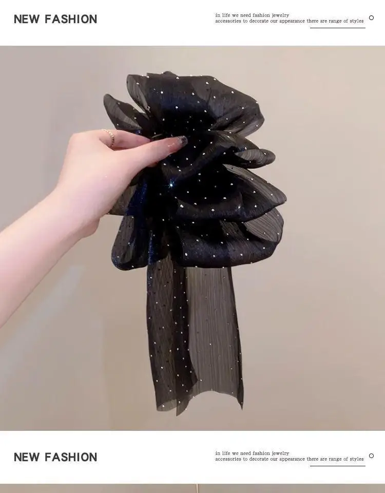 Large Mesh Bow Hair Claw Clip Sweet Elegant Simple Hairpin Women Ponytail Hair Crab Clip Girls Ribbon Non-slip Hair Accessories
