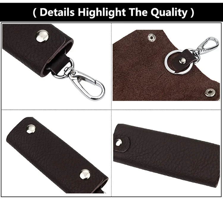Men's Key Case Genuine Leather Door Key Bag Keychain Holder Metal Hook Mini Household Keys Wallet