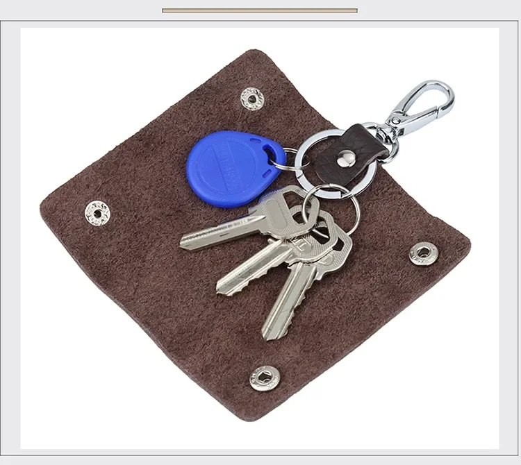 Men's Key Case Genuine Leather Door Key Bag Keychain Holder Metal Hook Mini Household Keys Wallet