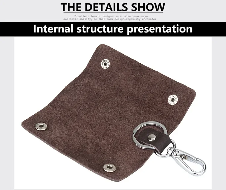 Men's Key Case Genuine Leather Door Key Bag Keychain Holder Metal Hook Mini Household Keys Wallet