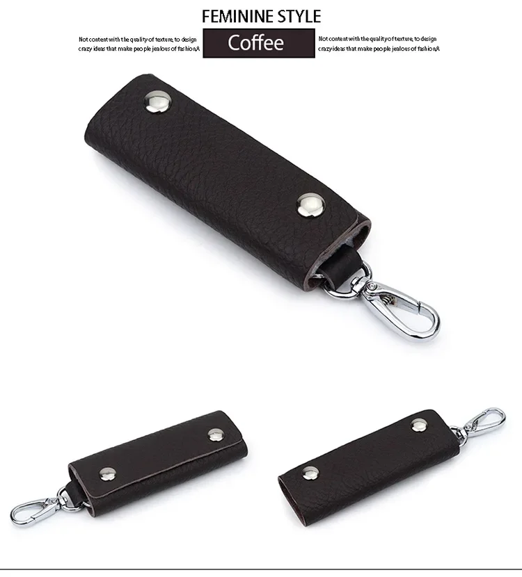Men's Key Case Genuine Leather Door Key Bag Keychain Holder Metal Hook Mini Household Keys Wallet