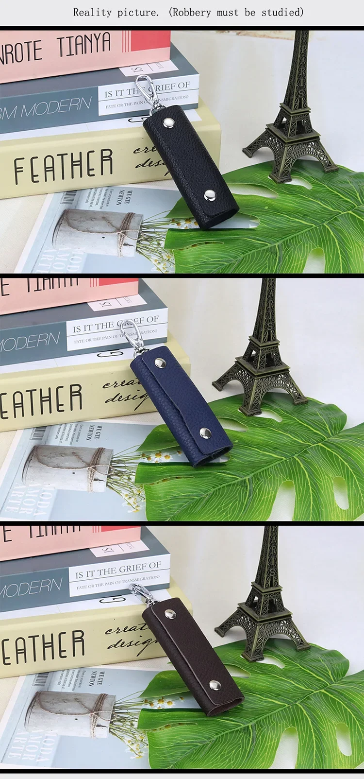 Men's Key Case Genuine Leather Door Key Bag Keychain Holder Metal Hook Mini Household Keys Wallet