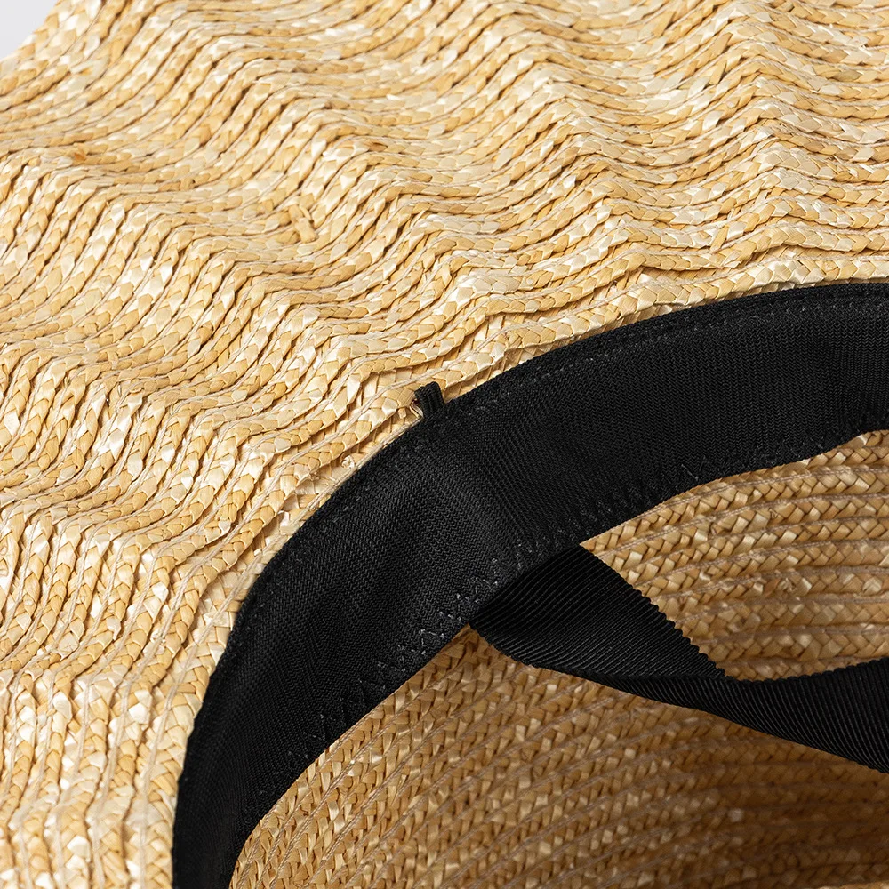 USPOP New Spring Summer Sun Hats Fashion Casual Scalloped Brim Straw Jazz Hat with Straps for Outdoor Beach Sun Protection
