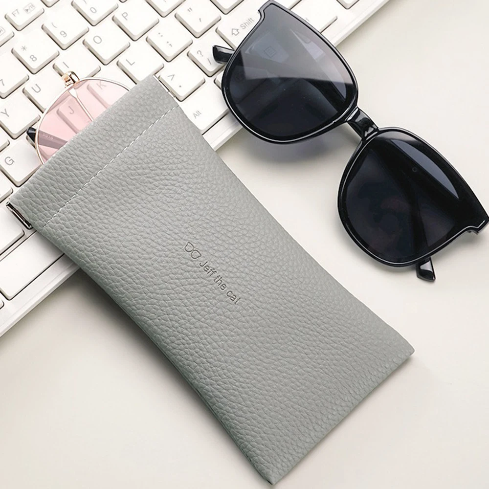 Glasses Case Women's Lychee PU Leather Glasses Storage Bag Automatic Closed Cover Soft Eyewear Pouch Data Cable Organiser 2024