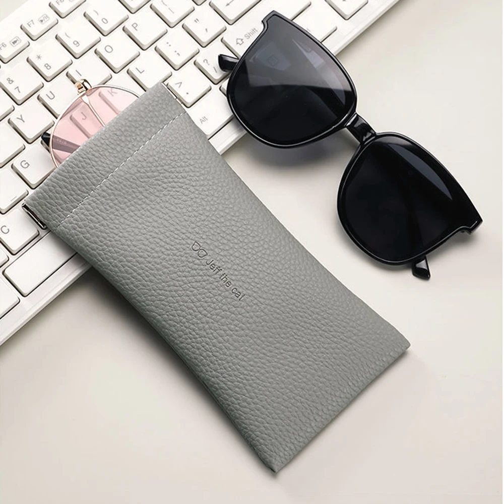Glasses Case Women's Lychee PU Leather Glasses Storage Bag Automatic Closed Cover Soft Eyewear Pouch Data Cable Organiser 2024
