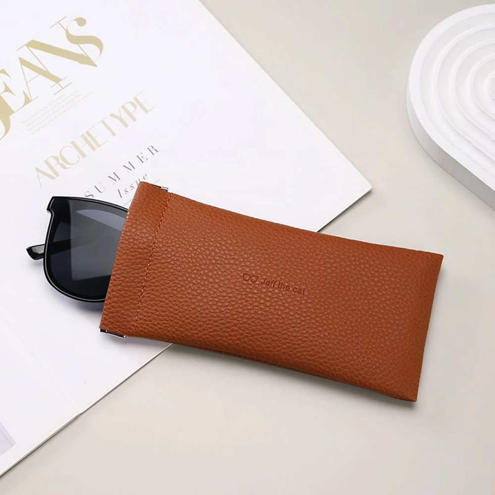 Glasses Case Women's Lychee PU Leather Glasses Storage Bag Automatic Closed Cover Soft Eyewear Pouch Data Cable Organiser 2024