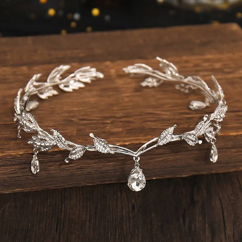 Vintage Fairy Crown Tiaras Crystal Leaves Elf Tiara Bandana Hair Accessories for Women Costume Hair Jewelry