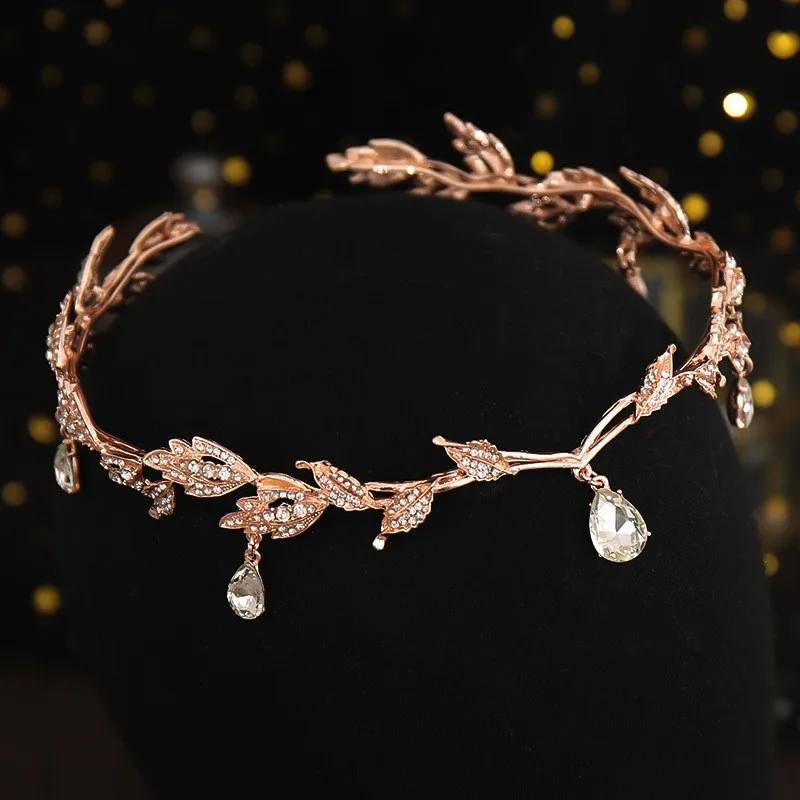 Vintage Fairy Crown Tiaras Crystal Leaves Elf Tiara Bandana Hair Accessories for Women Costume Hair Jewelry