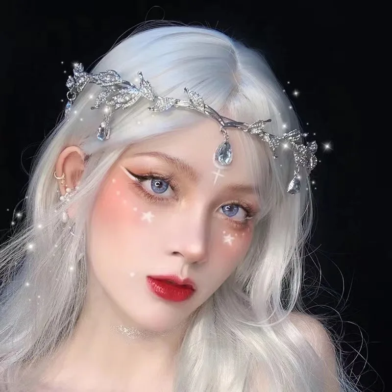 Vintage Fairy Crown Tiaras Crystal Leaves Elf Tiara Bandana Hair Accessories for Women Costume Hair Jewelry