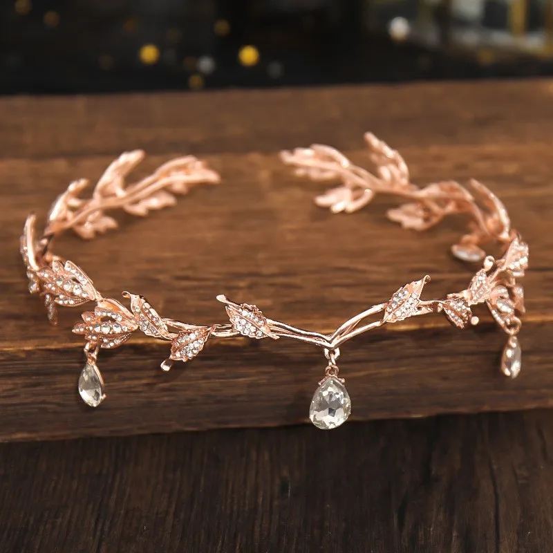 Vintage Fairy Crown Tiaras Crystal Leaves Elf Tiara Bandana Hair Accessories for Women Costume Hair Jewelry