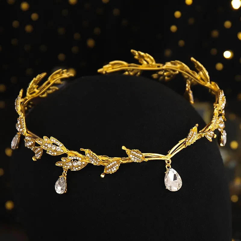 Vintage Fairy Crown Tiaras Crystal Leaves Elf Tiara Bandana Hair Accessories for Women Costume Hair Jewelry
