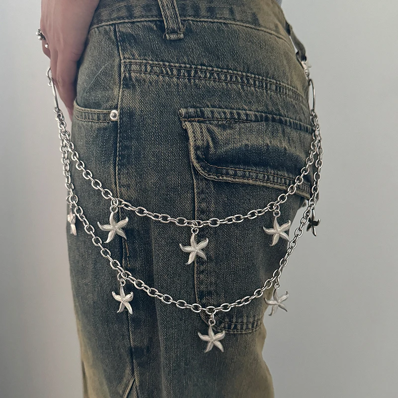 Unisex Jeans Pants Chain Belts For Men and Women Punk Metal Crescent Geometric Bag Chain Hip Hop Hipster Cool Street Keychain